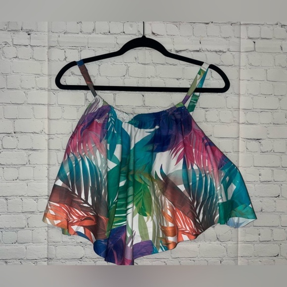 Cacique Swim Top Plus Size 26 Tropical Palm Leaf Print Ruffle Tankini - Picture 1 of 3